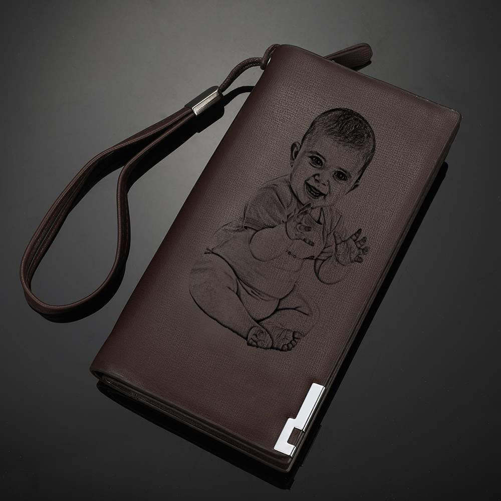 Custom Photo Engraved Wallet Leather Men's Wallet Coffee-Lovesyouforever