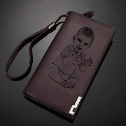 Custom Photo Engraved Wallet Leather Men's Wallet Coffee-Lovesyouforever