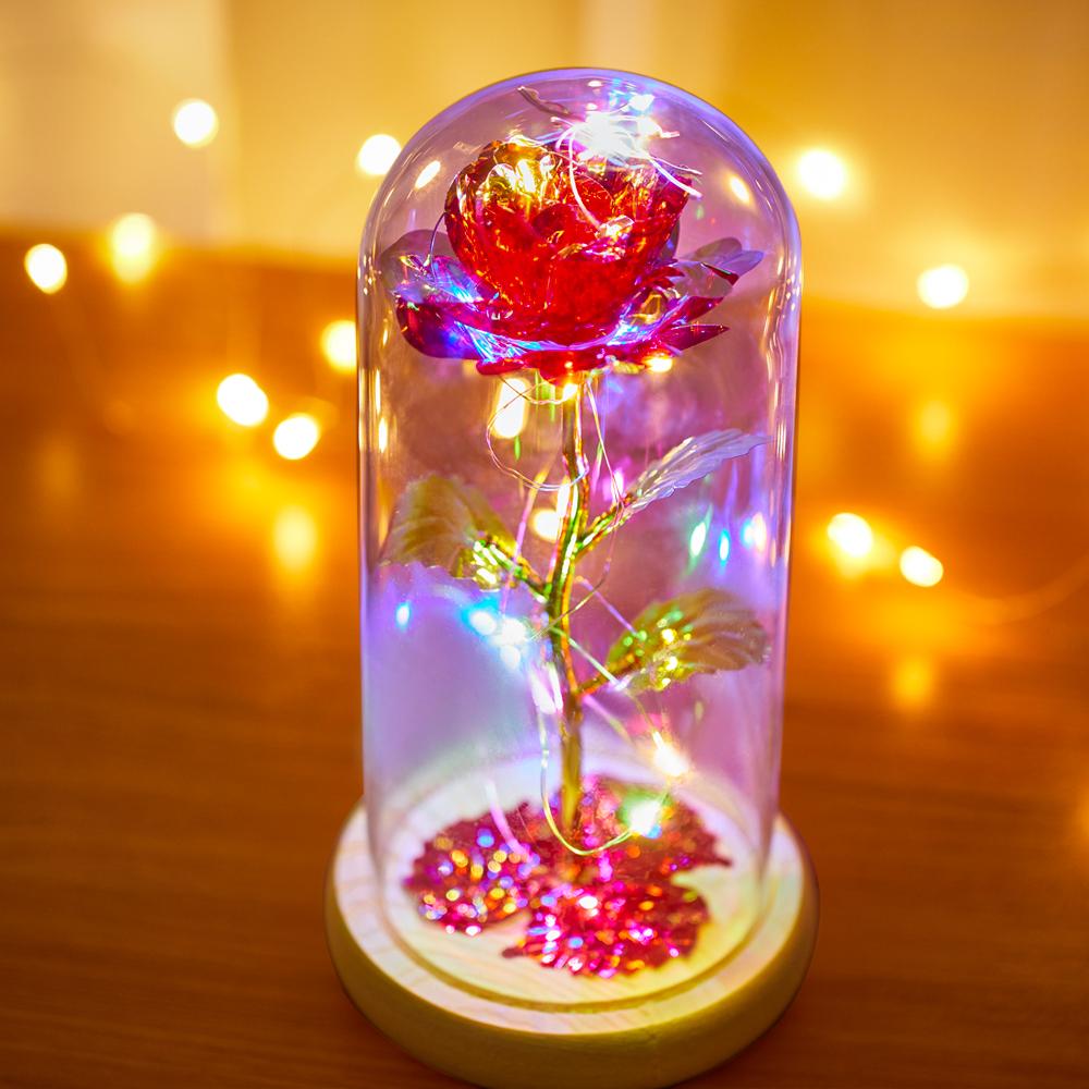 Red Rose In Glass Dome with Led Lights-Lovesyouforever