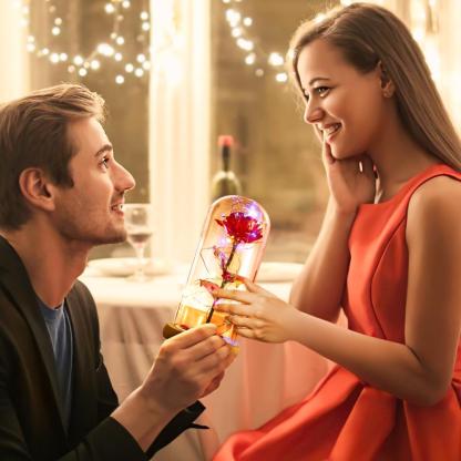 Red Rose In Glass Dome with Led Lights-Lovesyouforever