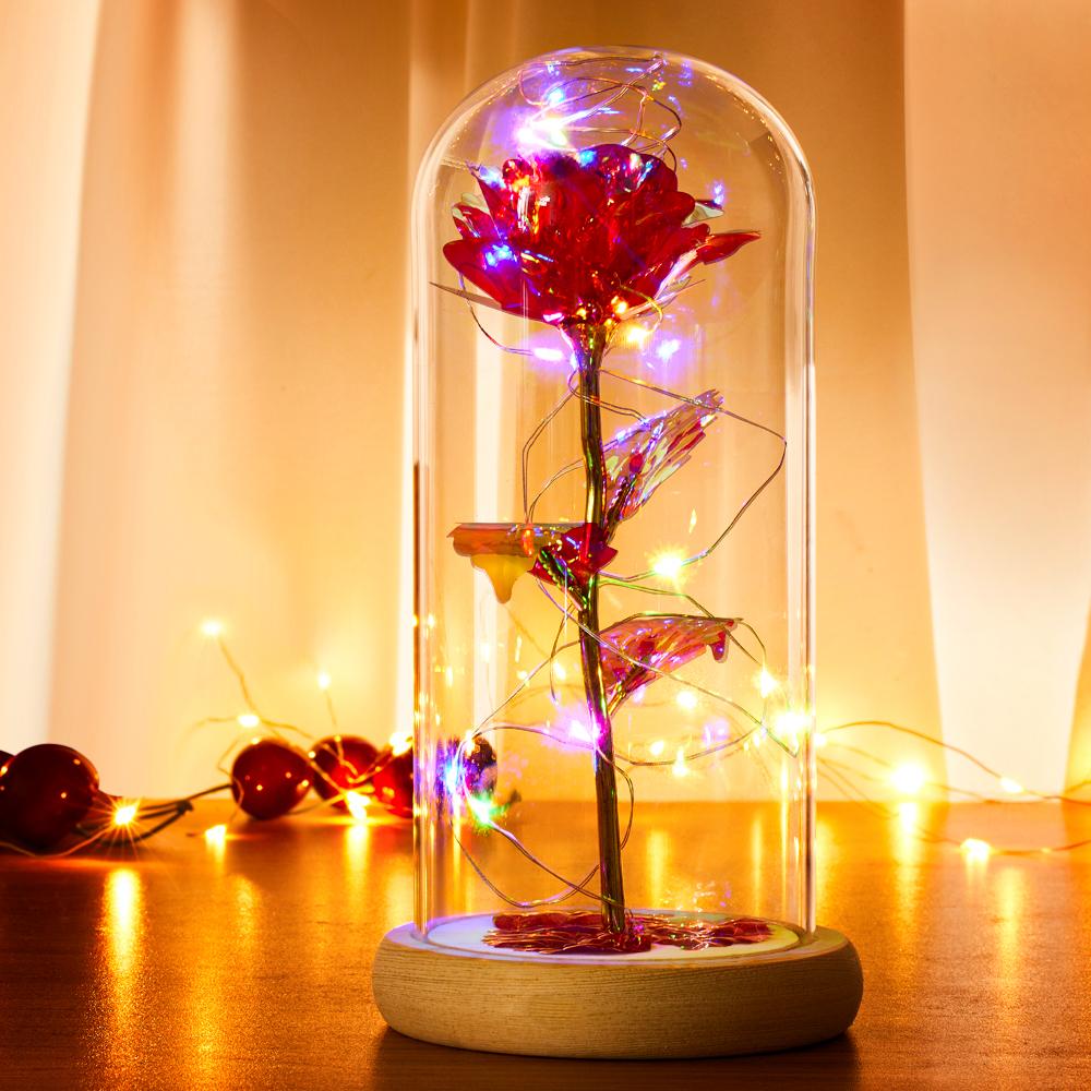 Red Rose In Glass Dome with Led Lights-Lovesyouforever
