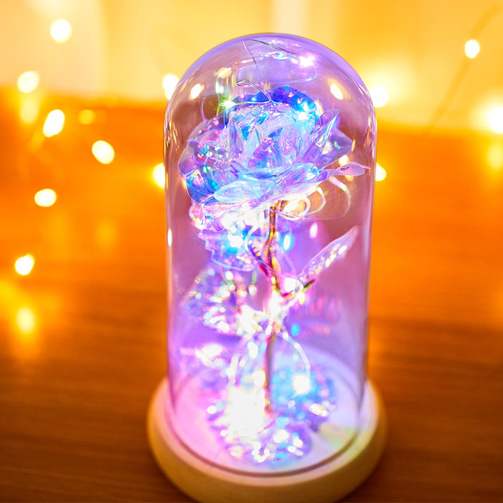 Galaxy Rose In Glass Dome with Led Lights-Lovesyouforever