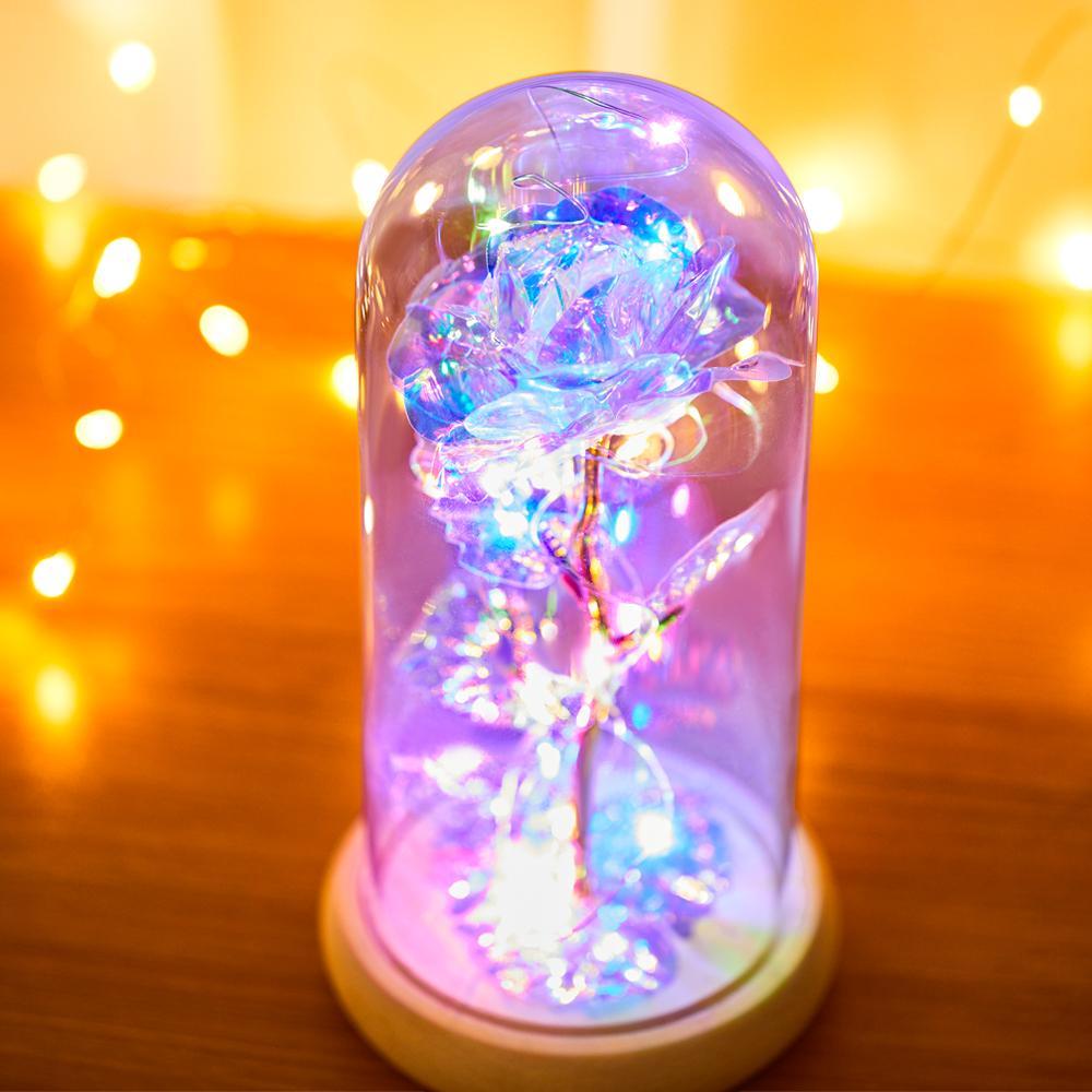 Galaxy Rose In Glass Dome with Led Lights-Lovesyouforever