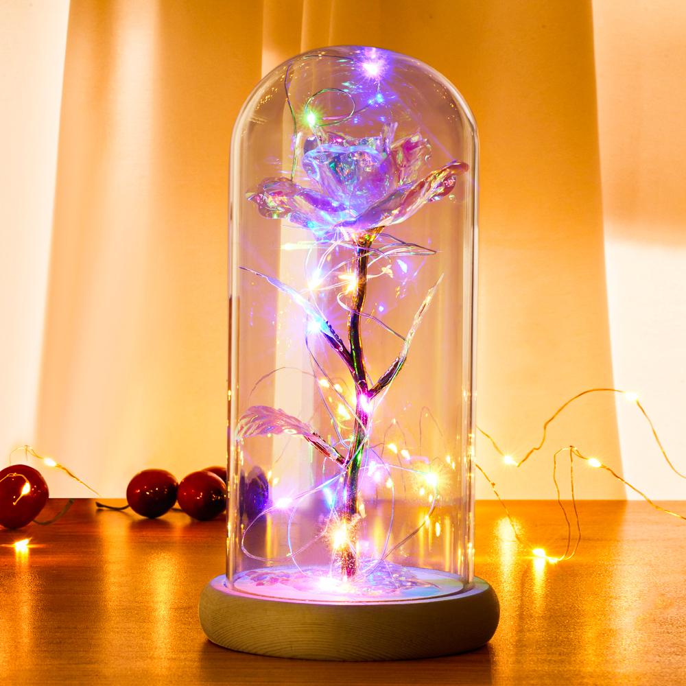Galaxy Rose In Glass Dome with Led Lights-Lovesyouforever