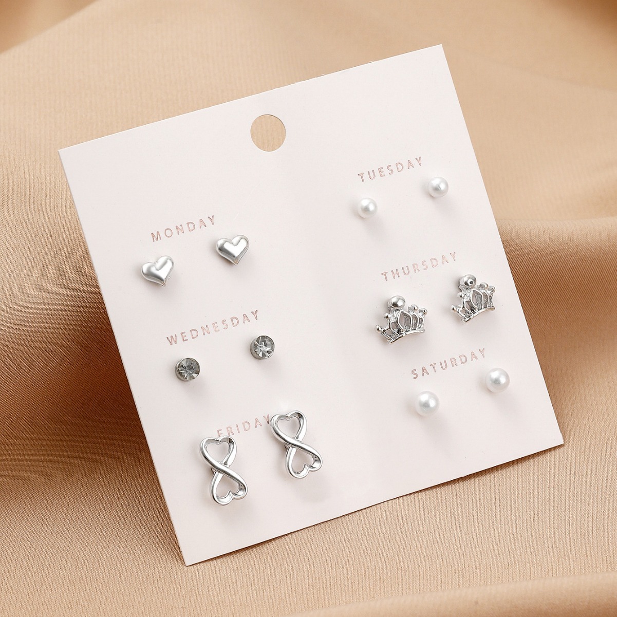 6-Pair Weekly Stud Earring Set with Cute Designs Gift for Women | Jessemade-Lovesyouforever