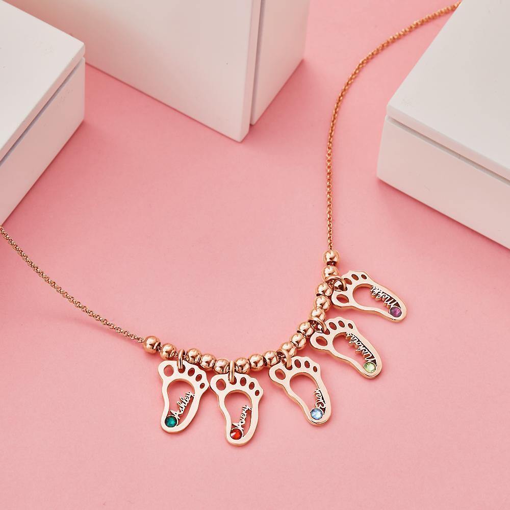 Custom Birthstone Necklace with Names Mother's Necklace Rose Gold Plated Silver (1-6 Feet)-Lovesyouforever