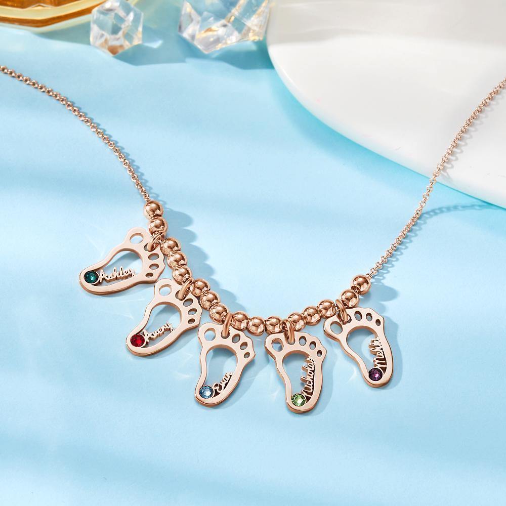 Custom Birthstone Necklace with Names Mother's Necklace Rose Gold Plated Silver (1-6 Feet)-Lovesyouforever