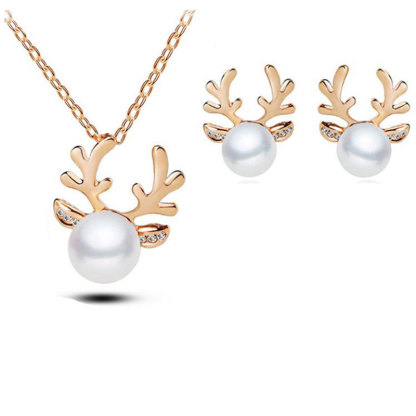 Family Christmas Gift - Reindeer Pearl Necklace & Earring Set-Lovesyouforever