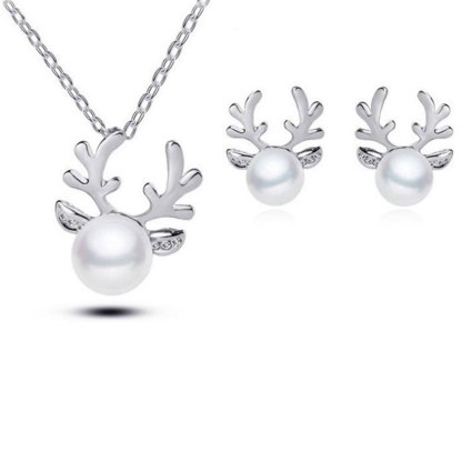 Family Christmas Gift - Reindeer Pearl Necklace & Earring Set-Lovesyouforever