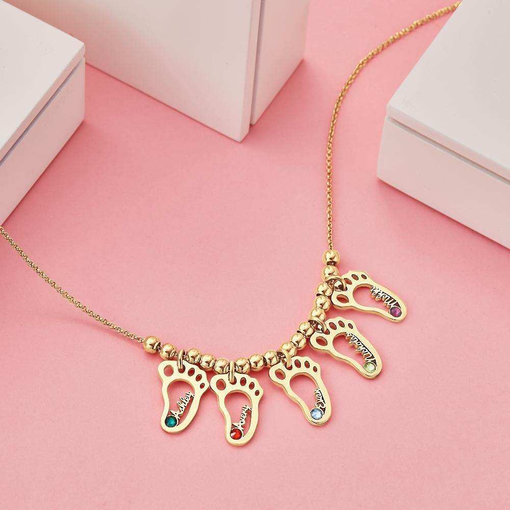 Custom Birthstone Necklace with Names Mother's Necklace 14k Gold Plated Silver (1-6 Feet)-Lovesyouforever