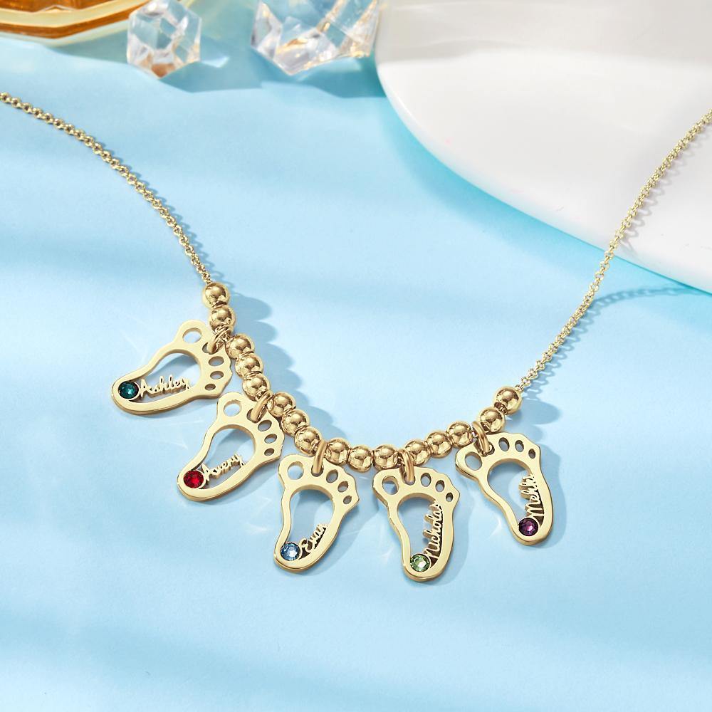 Custom Birthstone Necklace with Names Mother's Necklace 14k Gold Plated Silver (1-6 Feet)-Lovesyouforever