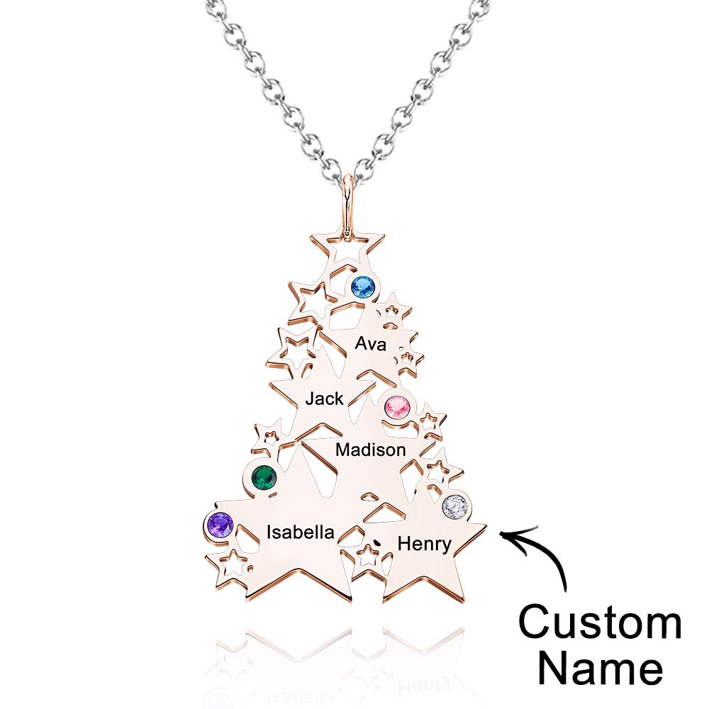 Custom Engraved Birthstone Necklace Star Christmas Tree Gifts-Lovesyouforever