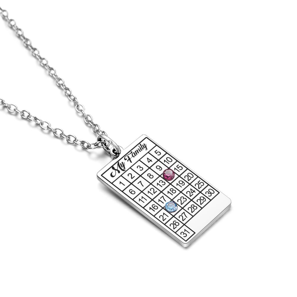 Calendar Necklace with Birthstone Gold Wedding Date Necklace Customized Calendar Gift for Her-Lovesyouforever