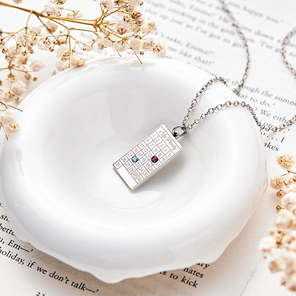 Calendar Necklace with Birthstone Gold Wedding Date Necklace Customized Calendar Gift for Her-Lovesyouforever