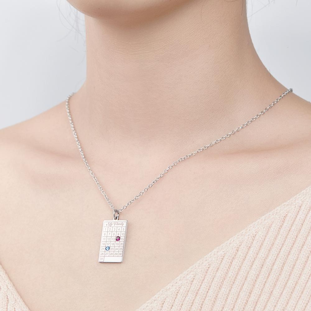 Calendar Necklace with Birthstone Gold Wedding Date Necklace Customized Calendar Gift for Her-Lovesyouforever
