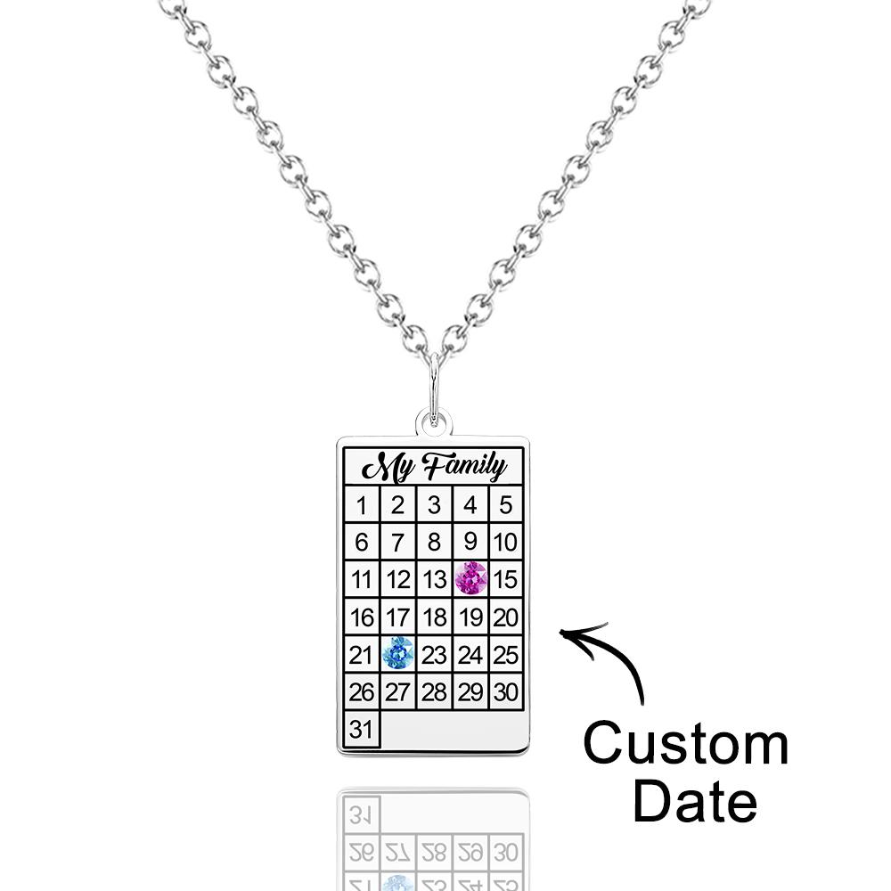 Calendar Necklace with Birthstone Gold Wedding Date Necklace Customized Calendar Gift for Her-Lovesyouforever