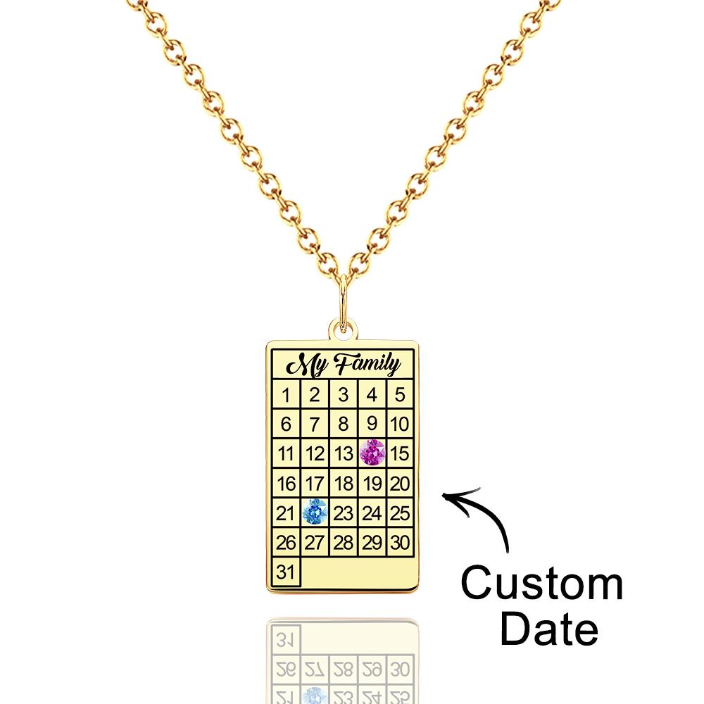 Calendar Necklace with Birthstone Gold Wedding Date Necklace Customized Calendar Gift for Her-Lovesyouforever