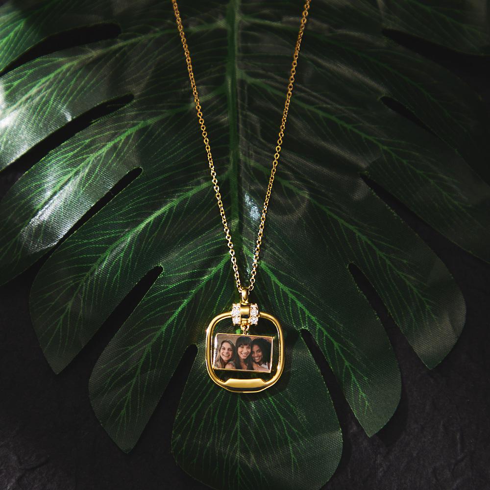 Custom Photo Engraved Necklace Personalized Pendant Necklace with Crystal Christmas Gift for Her-Lovesyouforever