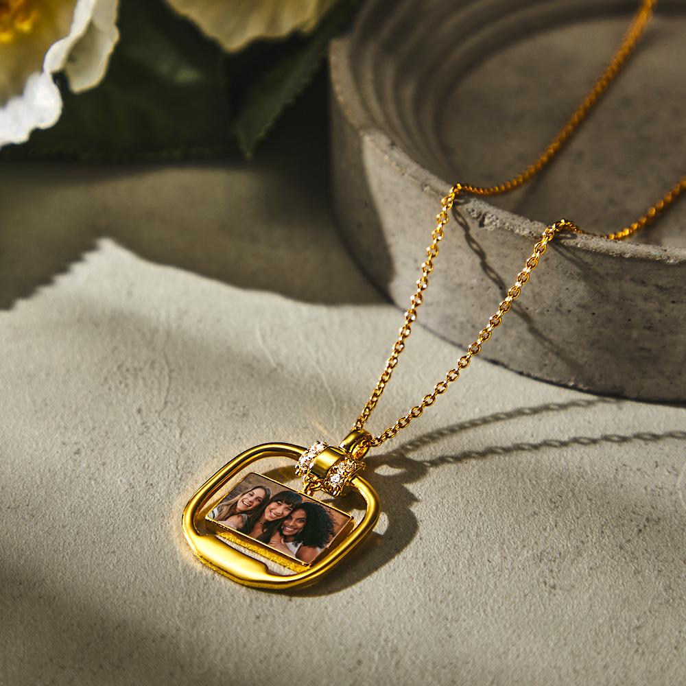 Custom Photo Engraved Necklace Personalized Pendant Necklace with Crystal Christmas Gift for Her-Lovesyouforever