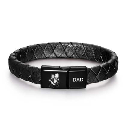 Custom Photo Engraved Bracelet Men's Bracelet Leather Father's Day Gift-Lovesyouforever