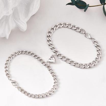Custom Engraved Magnetic Couple Bracelet Set Heart Shaped Matching Bracelet Anniversary Gift For Couples-Lovesyouforever