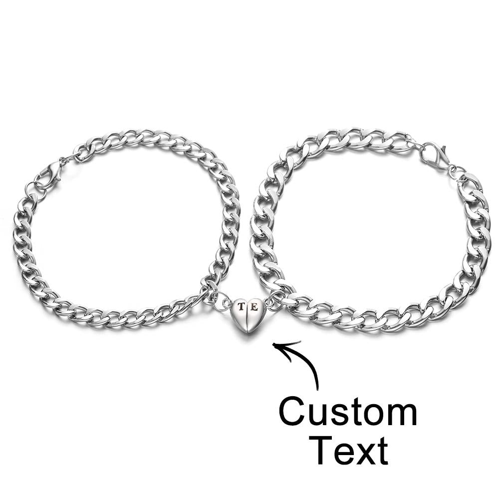 Custom Engraved Magnetic Couples Bracelet - detail closeup