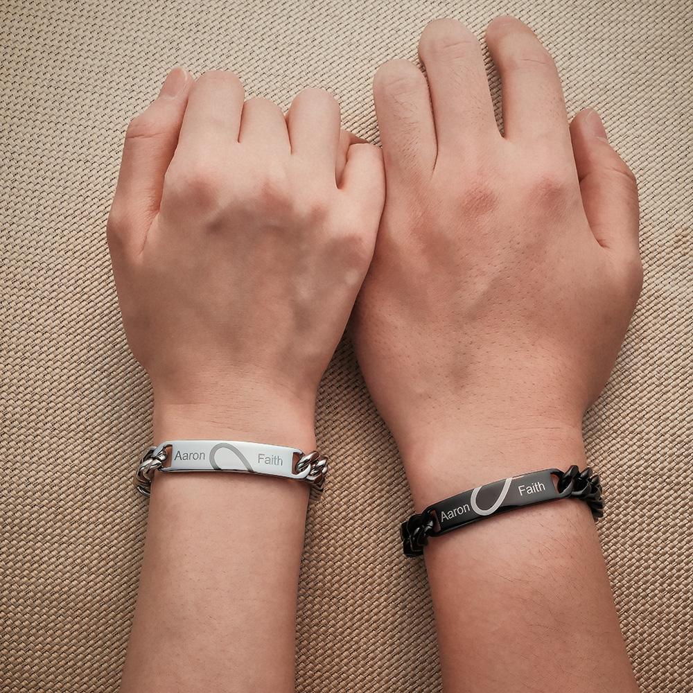 Engraved Couple Bracelet Personalized Unique Love Heart Wide Chain Bracelet Valentine's Day Gifts-Lovesyouforever