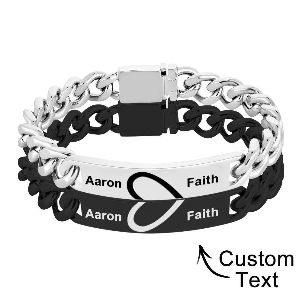 Engraved Couple Bracelet Personalized Unique Love Heart Wide Chain Bracelet Valentine's Day Gifts-Lovesyouforever
