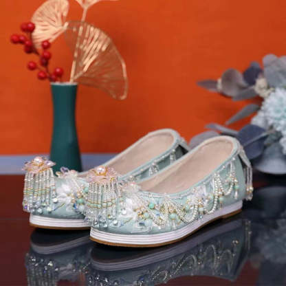 Handmade Custom  Melaleuca Bottom Heightening Embroidered and Beaded Women's Hanfu Shoes Chinese Cosplay Shoes-Lovesyouforever