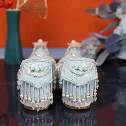 Handmade Custom  Melaleuca Bottom Heightening Embroidered and Beaded Women's Hanfu Shoes Chinese Cosplay Shoes-Lovesyouforever