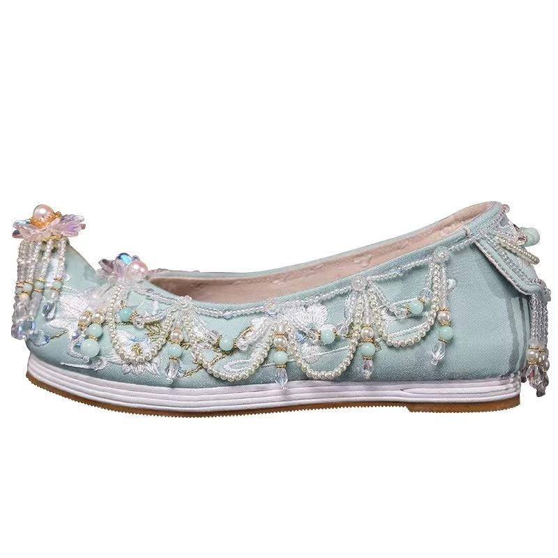 Handmade Custom  Melaleuca Bottom Heightening Embroidered and Beaded Women's Hanfu Shoes Chinese Cosplay Shoes-Lovesyouforever