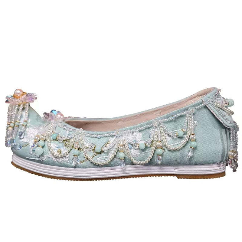 Handmade Custom  Melaleuca Bottom Heightening Embroidered and Beaded Women's Hanfu Shoes Chinese Cosplay Shoes-Lovesyouforever
