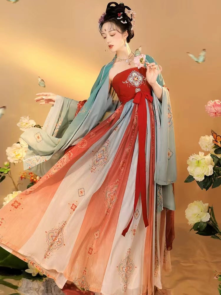 BlueDail Women Hanfu Dress Chinese Traditional Embroidered Retro Hanfu Costume Daily Wear Hanfu Suit(3PCS)-Lovesyouforever