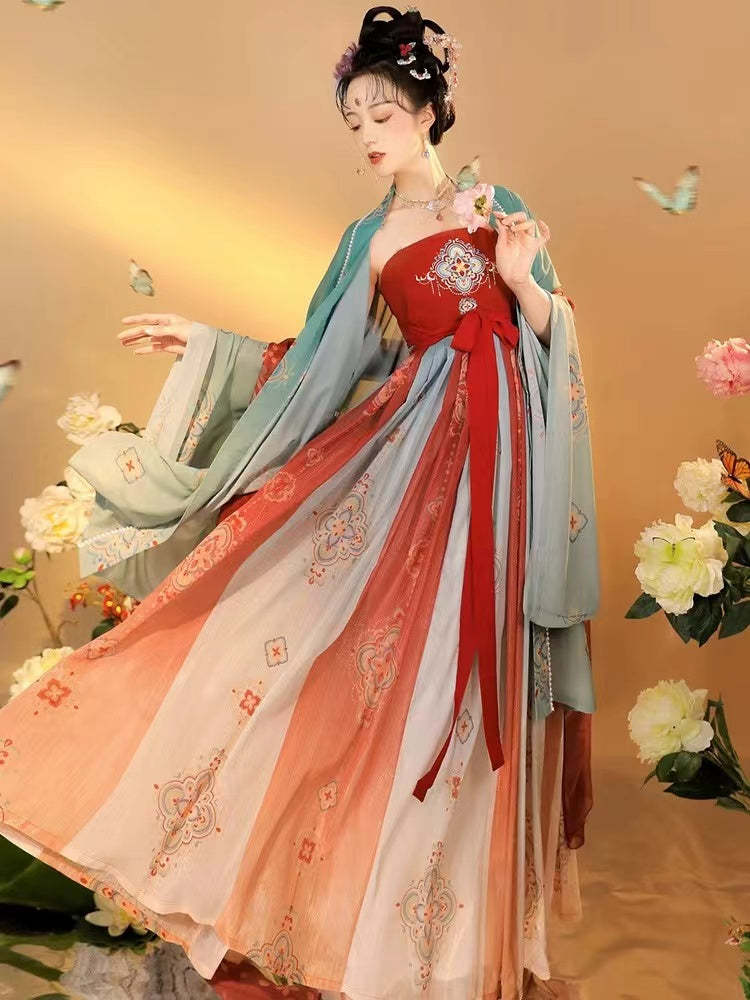 BlueDail Women Hanfu Dress Chinese Traditional Embroidered Retro Hanfu Costume Daily Wear Hanfu Suit(3PCS)-Lovesyouforever