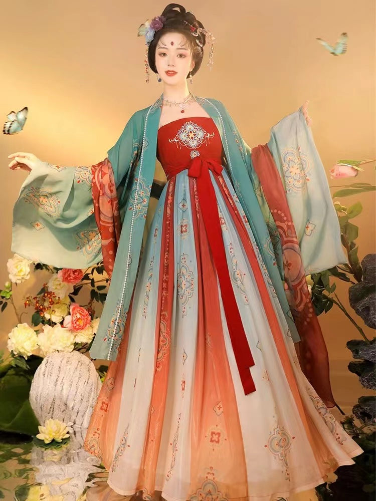 BlueDail Women Hanfu Dress Chinese Traditional Embroidered Retro Hanfu Costume Daily Wear Hanfu Suit(3PCS)-Lovesyouforever