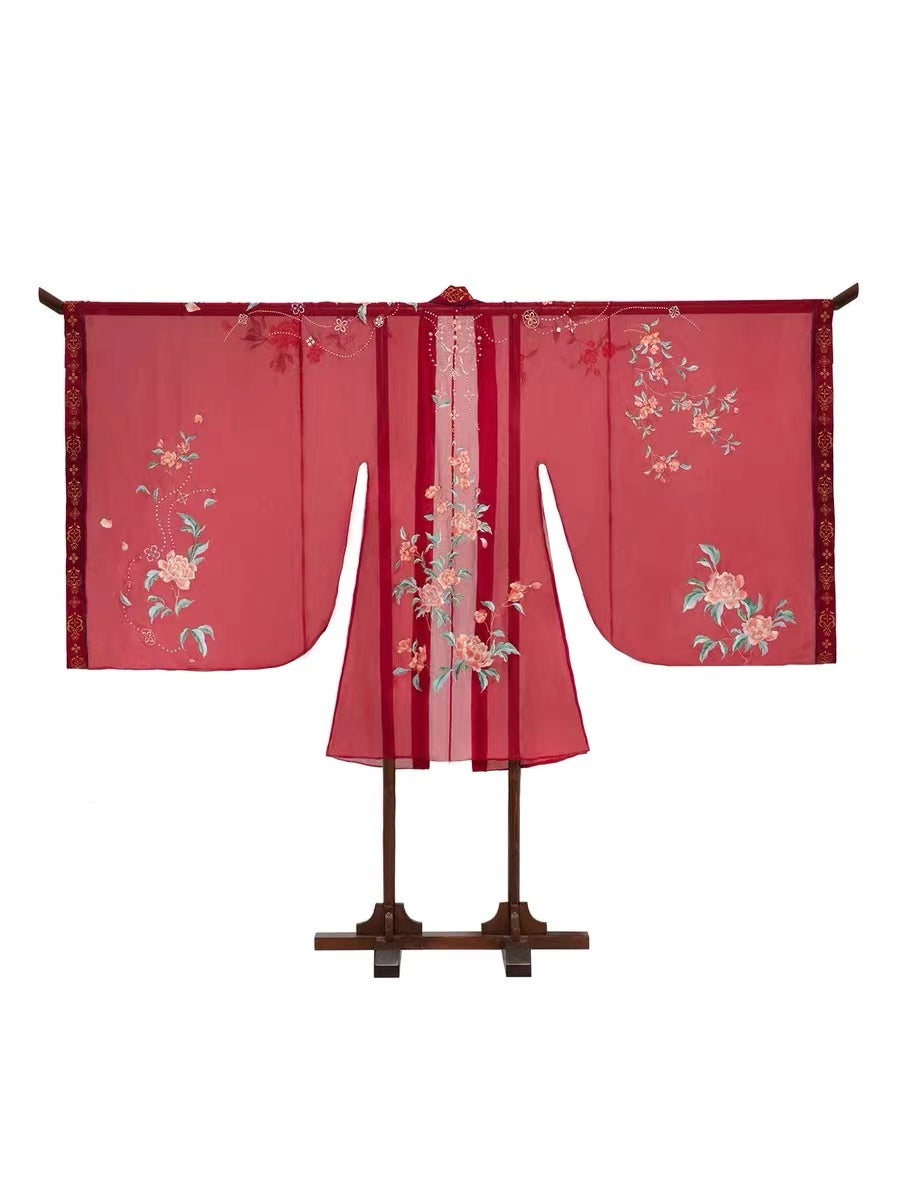BlueDail Pure Hand Embroidery Yang Guifei「Bringing endless glory and wealth」Prosperous Peony Embroidered Tang Style Daily Wear Hanfu Clothing-Lovesyouforever