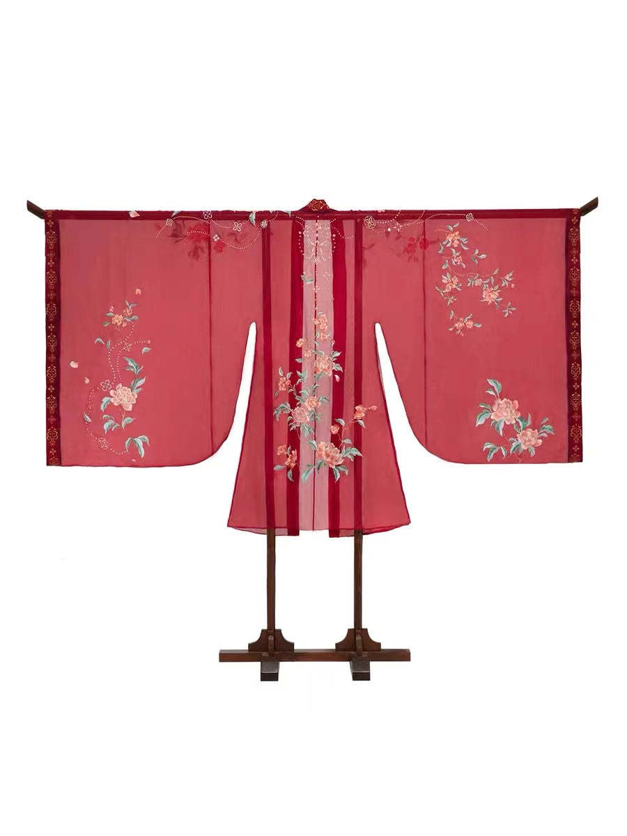 BlueDail Pure Hand Embroidery Yang Guifei「Bringing endless glory and wealth」Prosperous Peony Embroidered Tang Style Daily Wear Hanfu Clothing-Lovesyouforever