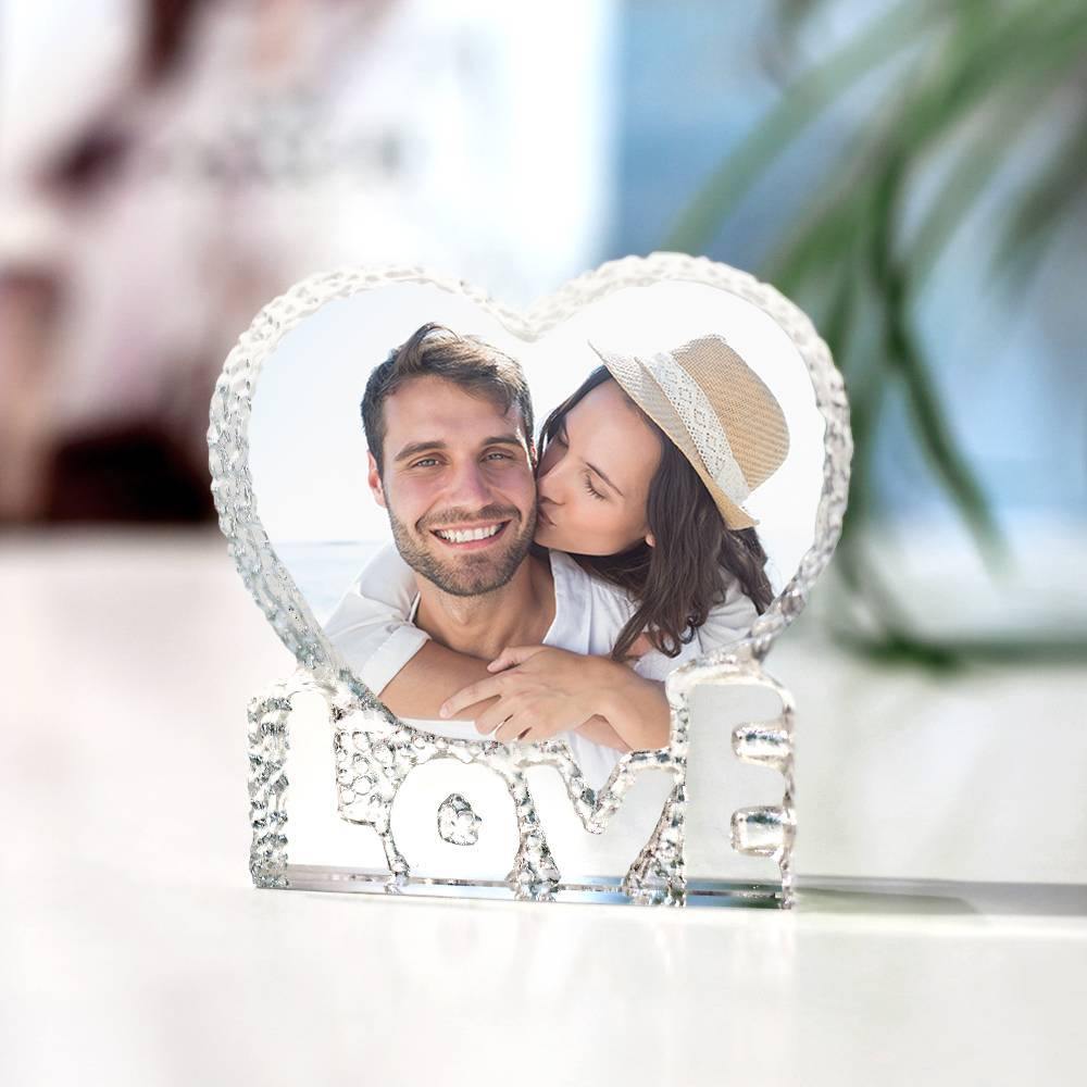 Custom Crystal Photo Frame Heart-shaped with Love Keepsake Gift for Couple 100mm-Lovesyouforever