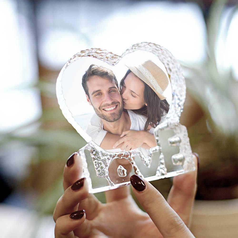 Custom Crystal Photo Frame Heart-shaped with Love Keepsake Gift for Couple 100mm-Lovesyouforever