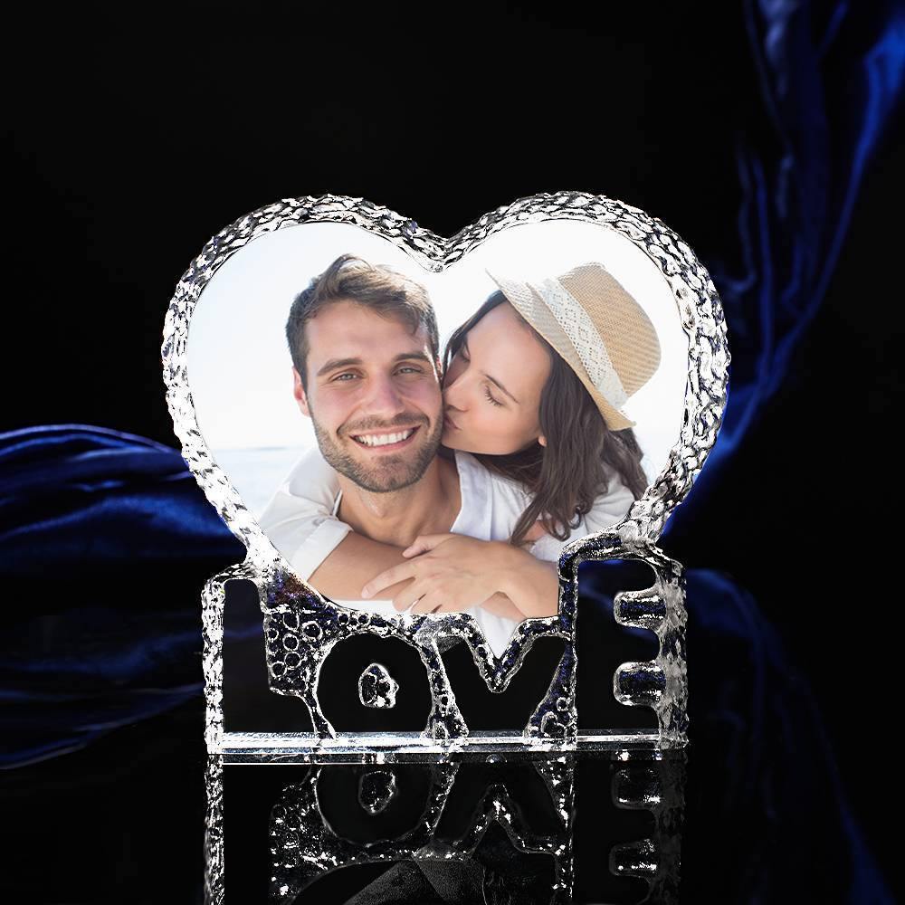 Custom Crystal Photo Frame Heart-shaped with Love Keepsake Gift for Couple 100mm-Lovesyouforever