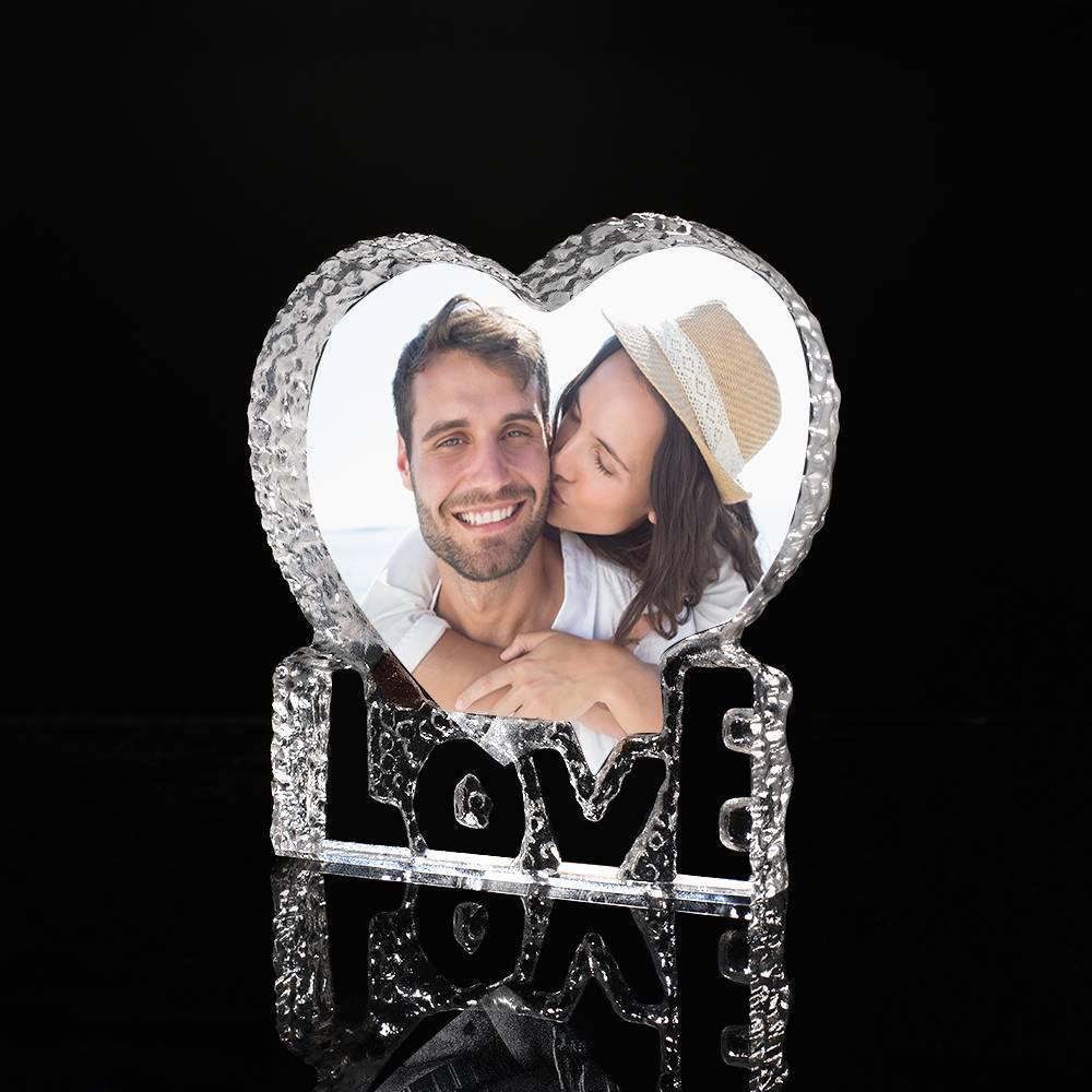 Custom Crystal Photo Frame Heart-shaped with Love Keepsake Gift for Couple 100mm-Lovesyouforever