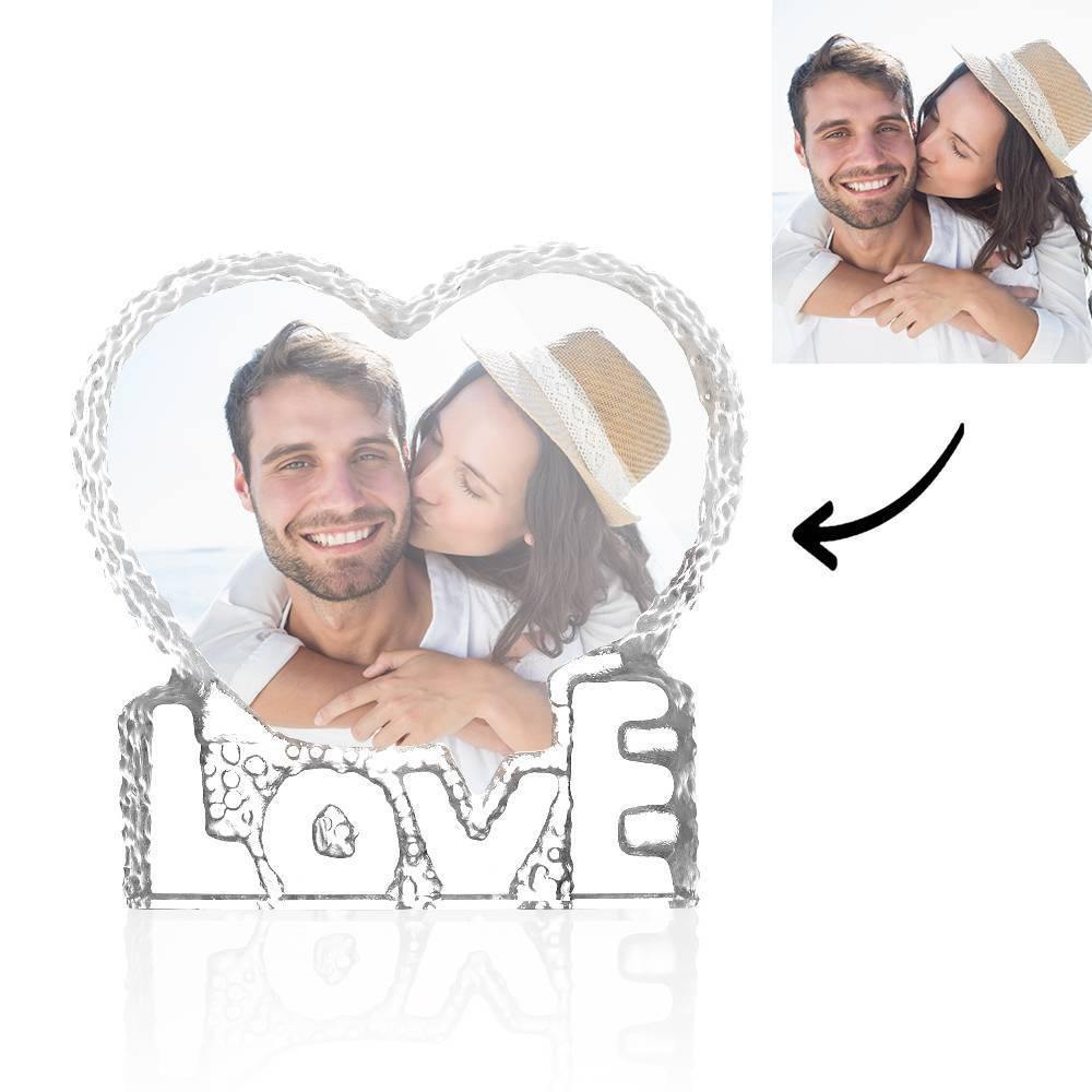 Custom Crystal Photo Frame Heart-shaped with Love Keepsake Gift for Couple 100mm-Lovesyouforever