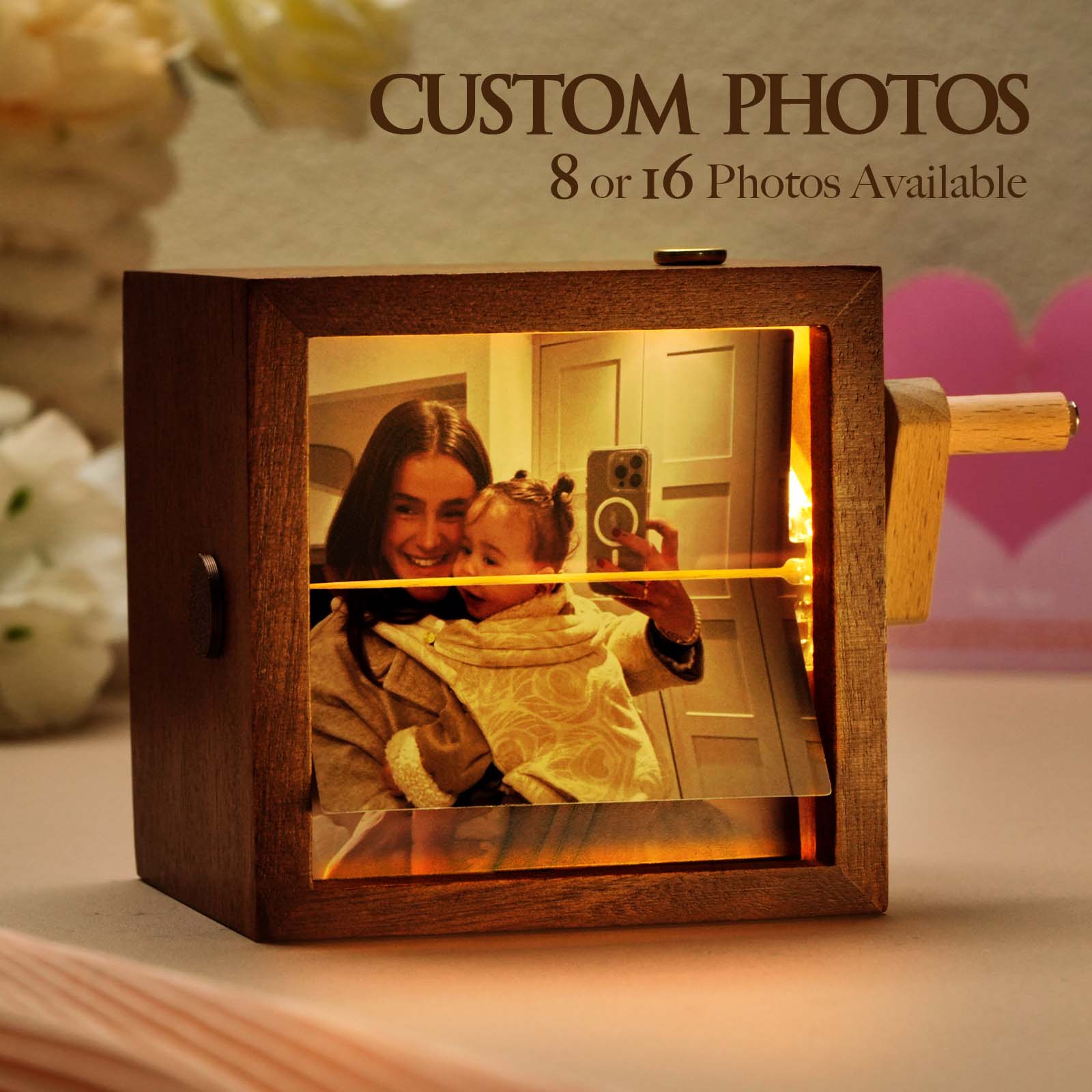 Custom Photo Flipbook Frame Animation Machine Mechanical Hand-cranked Photo Album with Light Unique Mother's Day Gifts-Lovesyouforever