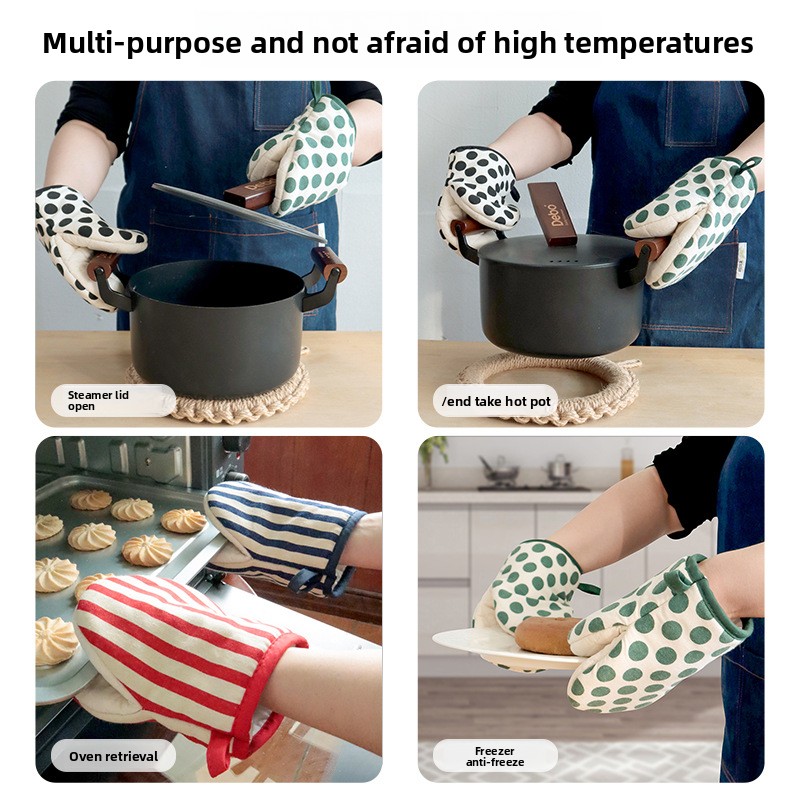 2026 New Polka Dot Heat-Resistant Oven Gloves for Home Use, Microwave Oven Anti-Scald Thickened Insulated Gloves, Wear-Resistant and Non-Slip-Lovesyouforever