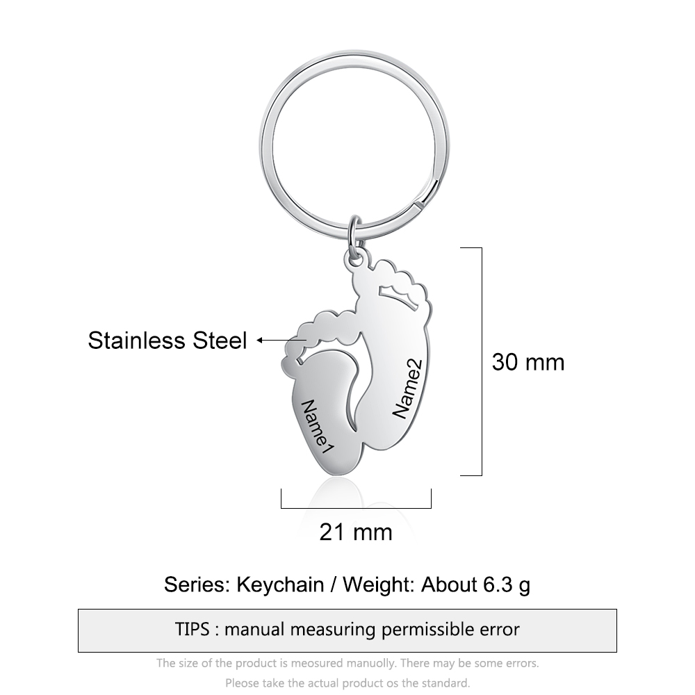 2 Names-Personalized Keychain Custom Baby Foot First Name-Lovesyouforever