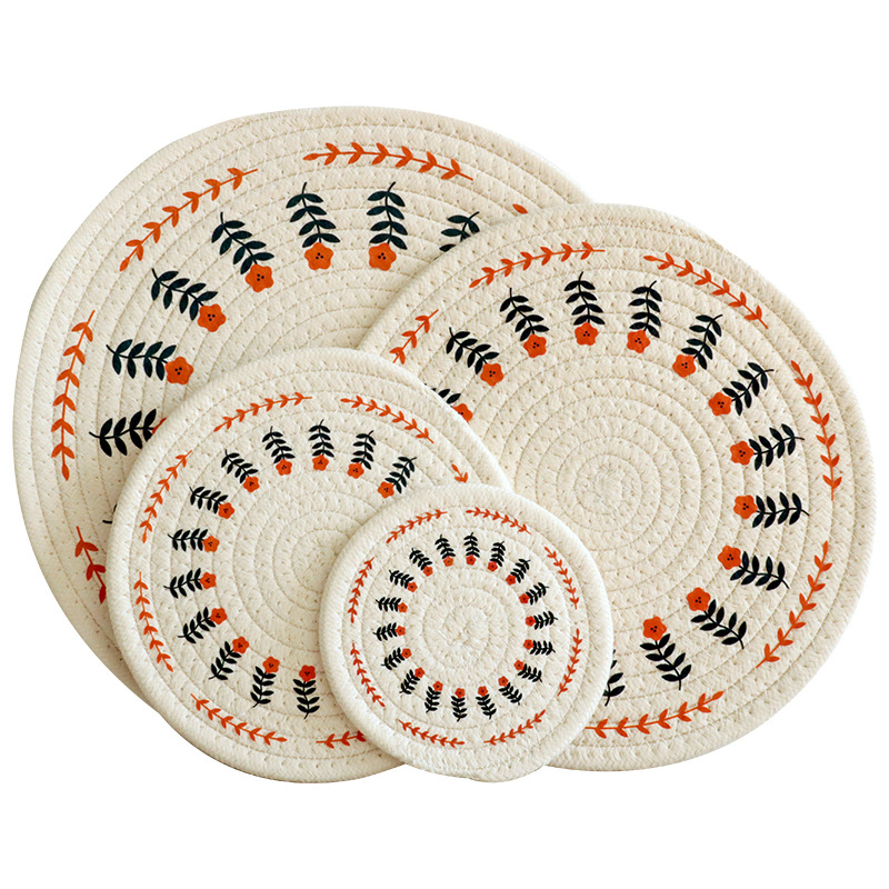Woven Insulated Table Mat, Light Luxury Nordic Cotton Printed Placemat, Plate Mat, Cup Mat, Round Pot Mat, Bowl Mat-Lovesyouforever