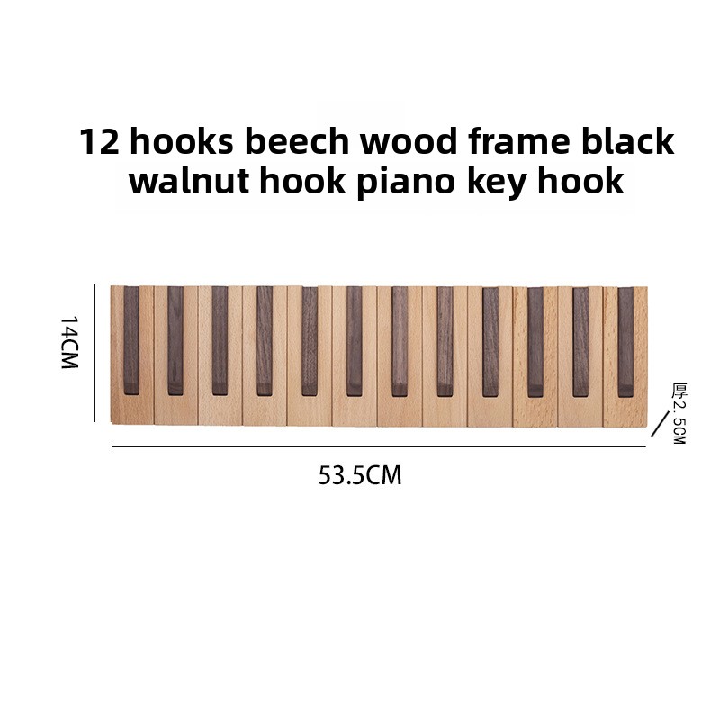North American black walnut wood coat rack with piano key-style hooks for entryway, bedroom, wall-mounted, no-drill required coat and hat hook-Lovesyouforever