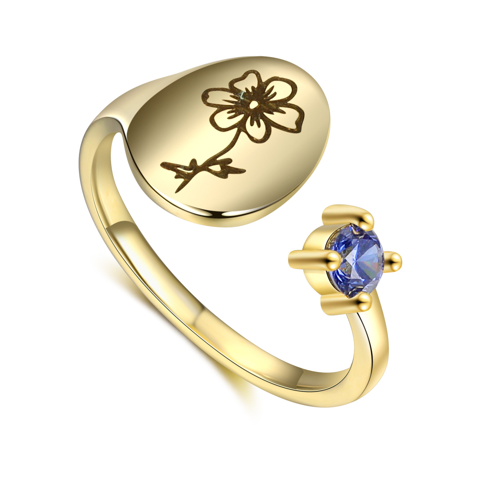 Ring 1 Birth Flower With 1 Birth Stone-Lovesyouforever