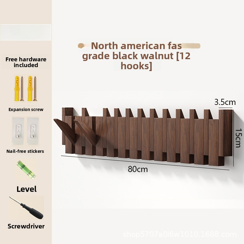 Piano key-style coat rack, key-shaped wall hook for entryway and bedroom, no-drill wall-mounted coat and hat hook, walnut and beech wood-Lovesyouforever