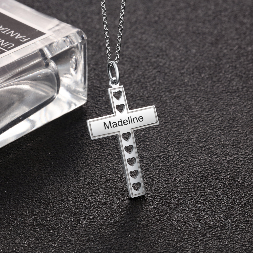 Personalized Cross and Heart 1 Name Pendant Necklace for Women-Lovesyouforever